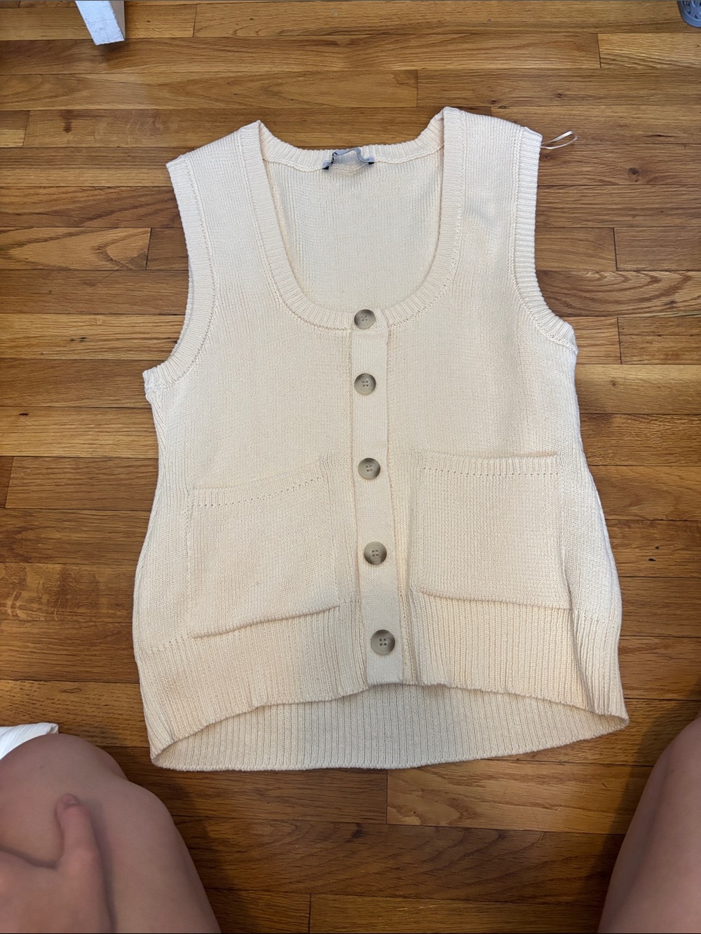 Zara Cream Button-Down Knit Vest